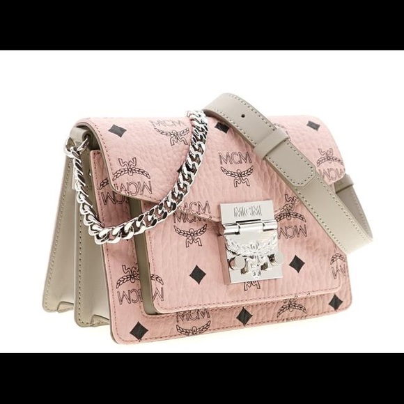 MCM Shoulder Patricia Visetos Soft Pink Coated Canvas Cross Body Bag - Picture 7 of 14